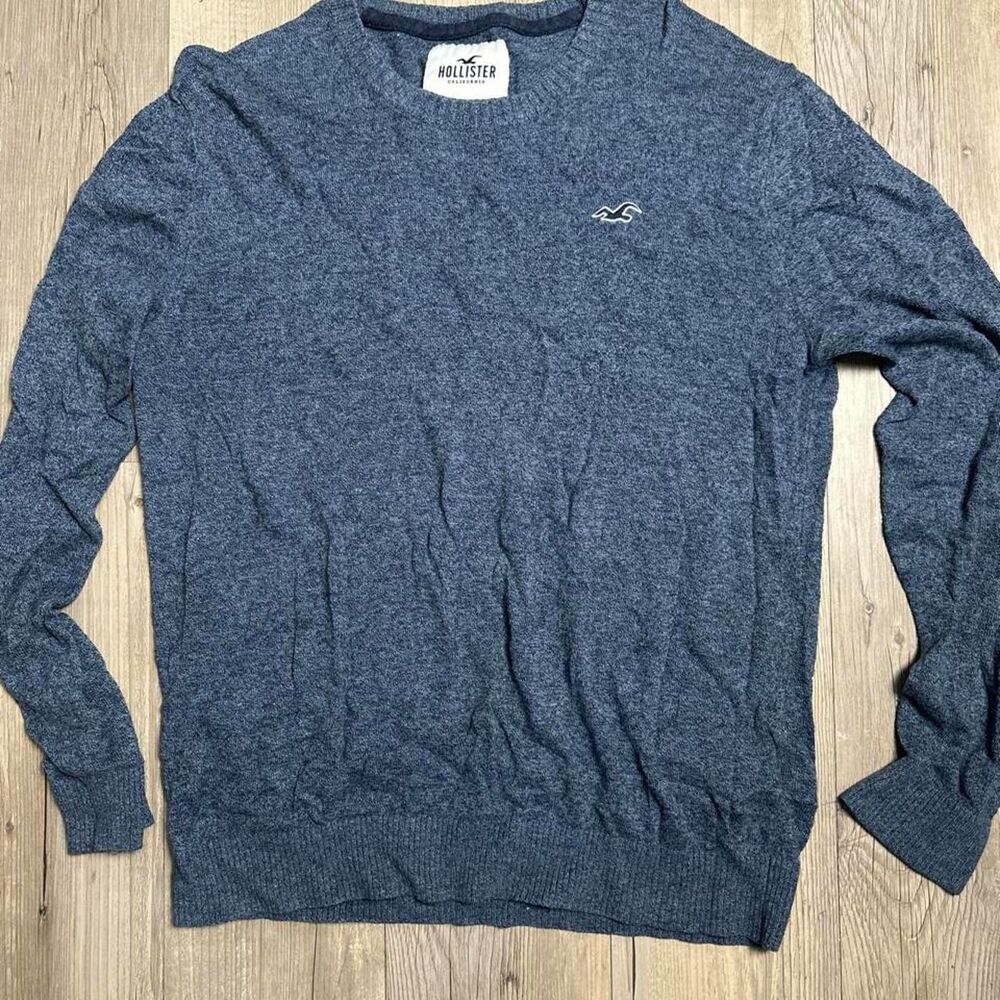 Hollister-co Men's Blue and Grey Sweatshirt
